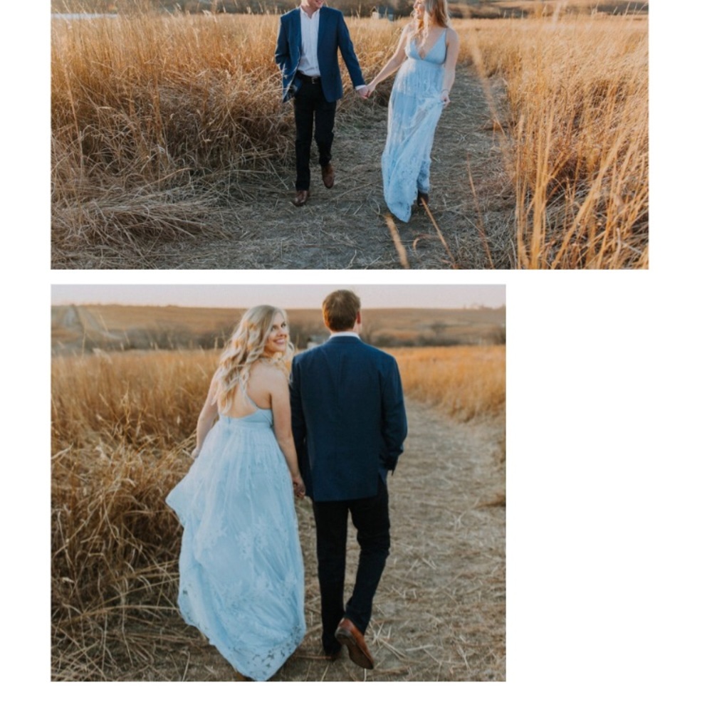 Blue maxi lace/floral dress with slits